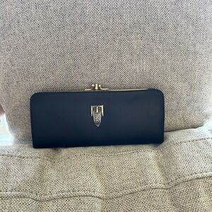Vintage Baronet Black Clutch, Wallet, Gold details and buckle